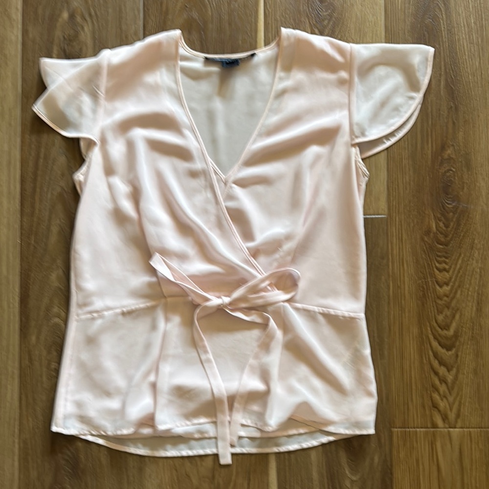Pink Ruffled Wrap Blouse with Cap Sleeves from French Connection